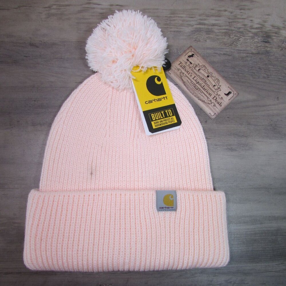Carhartt Knit Pom Pom Cuffed Beanie Stocing Cap Georgia Peach AH6003